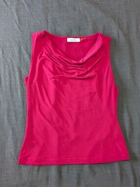 Calvin Klein Draped Cowl Neck Sleeveless Top in Hot Pink